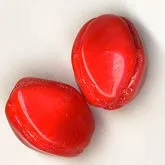 B11-RD-0486 Vintage Czech Lipstick Red Fluted Ovals. 13mm long. Pkg. of 6.