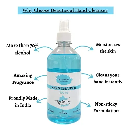 Beautisoul Lemon Hand Cleanser (Sanitizer) Liquid Spray | Contains 72% Alcohol | Non - Sticky and Moisturizing Sanitizer Combo Pack (Pack of 2) (500ml   500ml)