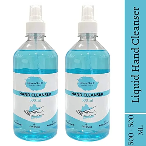 Beautisoul Lemon Hand Cleanser (Sanitizer) Liquid Spray | Contains 72% Alcohol | Non - Sticky and Moisturizing Sanitizer Combo Pack (Pack of 2) (500ml   500ml)