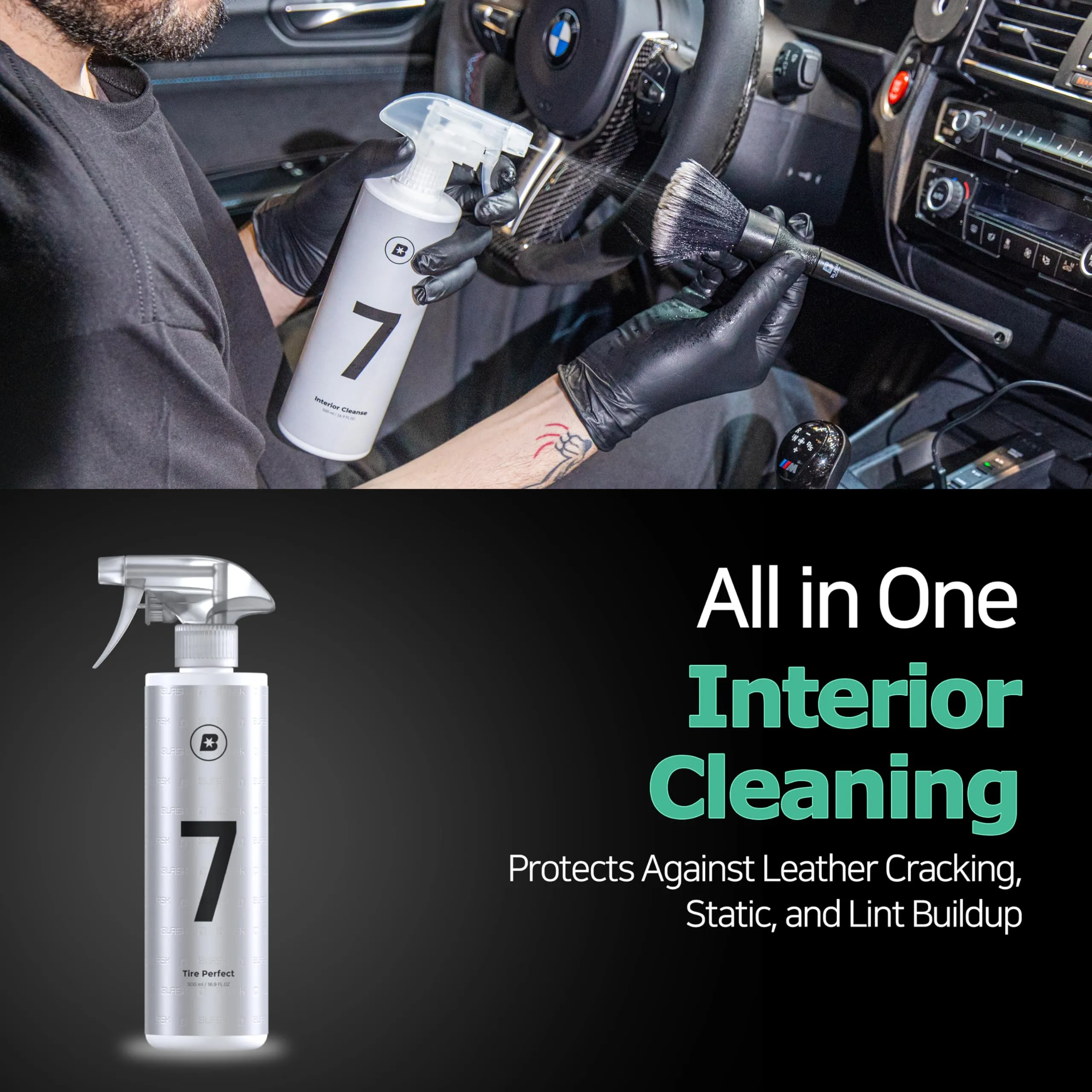 Blask No.7 Interior Cleanse - All in One Car Interior Cleaner and Odor Eliminator – Prevents Lint and Static | Apply on Leather, Plastic and Fabric (16.91oz)
