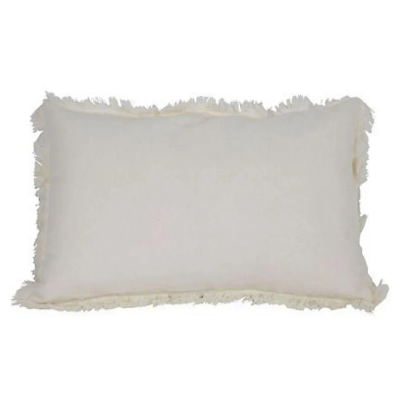 Cream Ripley Waffle Cushion with Fringing - 50cm x 30cm