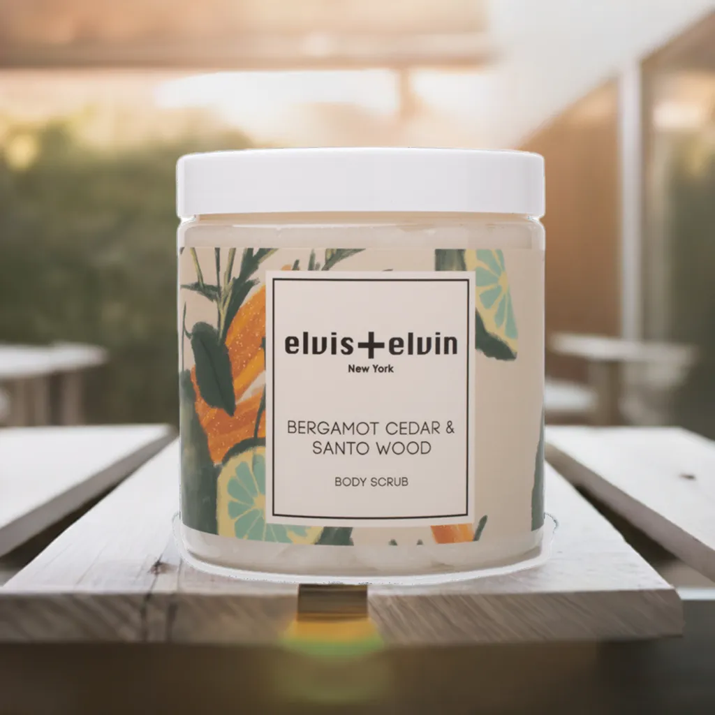 elvis elvin Bergamot Cedar & Santo Wood Blend Body Scrub with Dead Sea Salt 300ml