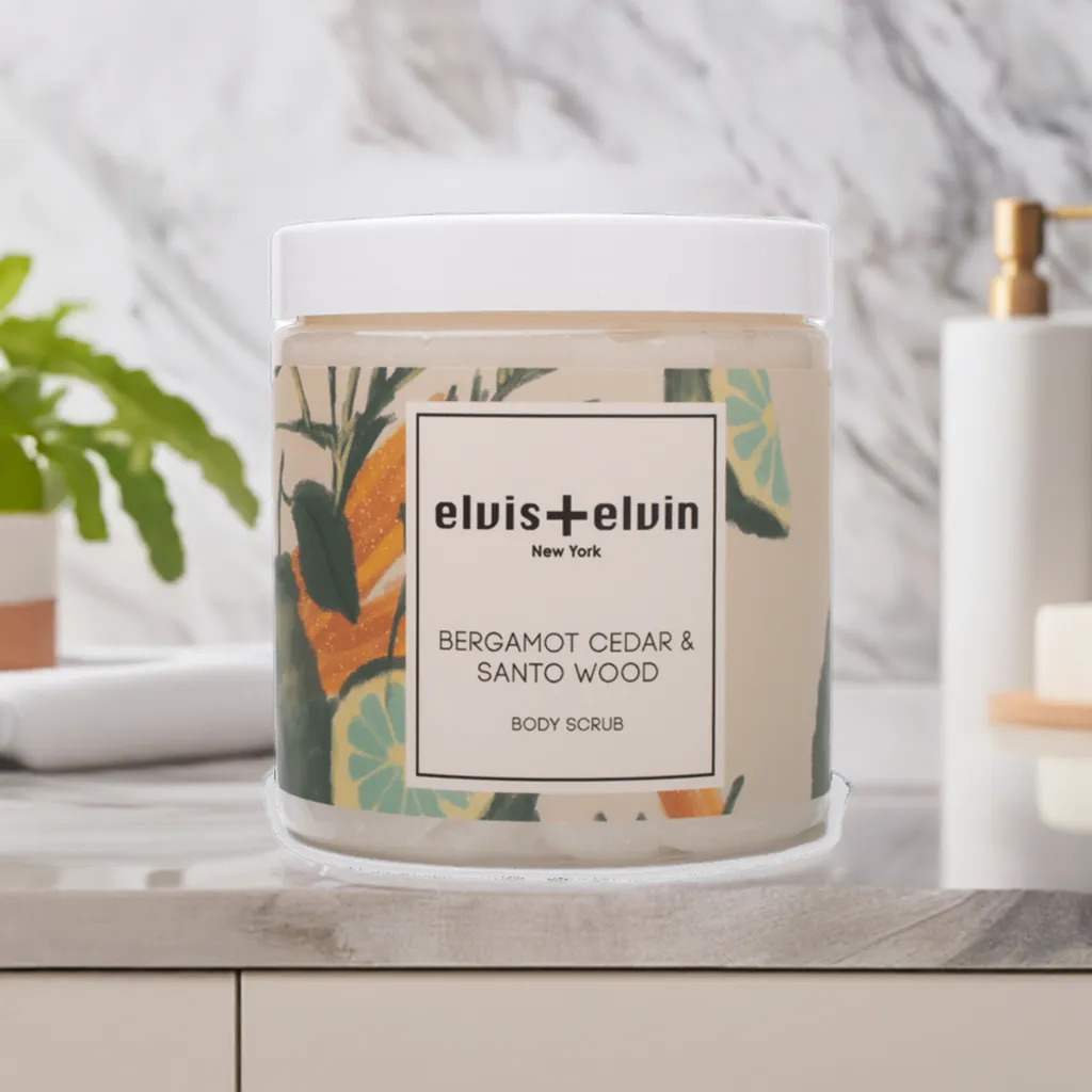 elvis elvin Bergamot Cedar & Santo Wood Blend Body Scrub with Dead Sea Salt 300ml