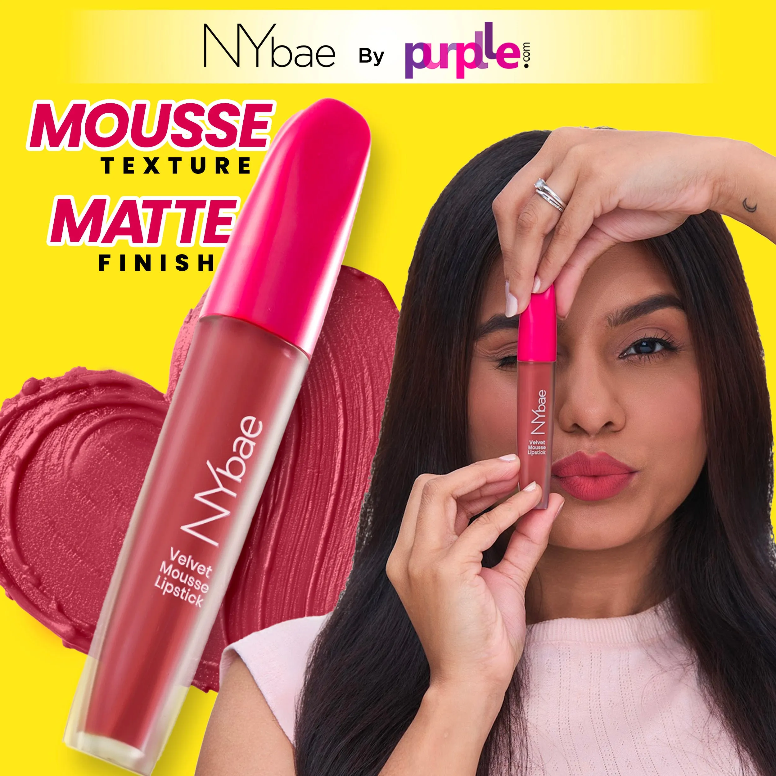 NY Bae Velvet Mousse Liquid Lipstick- Fiesty Pink 05 (6.5ml) | Velvet Matte Finish | Transferproof | Smudgeproof | Ultra Light | Smooth | Moisturising Pink Lipstick