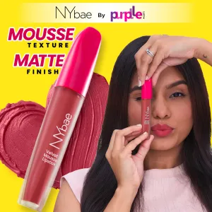 NY Bae Velvet Mousse Liquid Lipstick- Fiesty Pink 05 (6.5ml) | Velvet Matte Finish | Transferproof | Smudgeproof | Ultra Light | Smooth | Moisturising Pink Lipstick