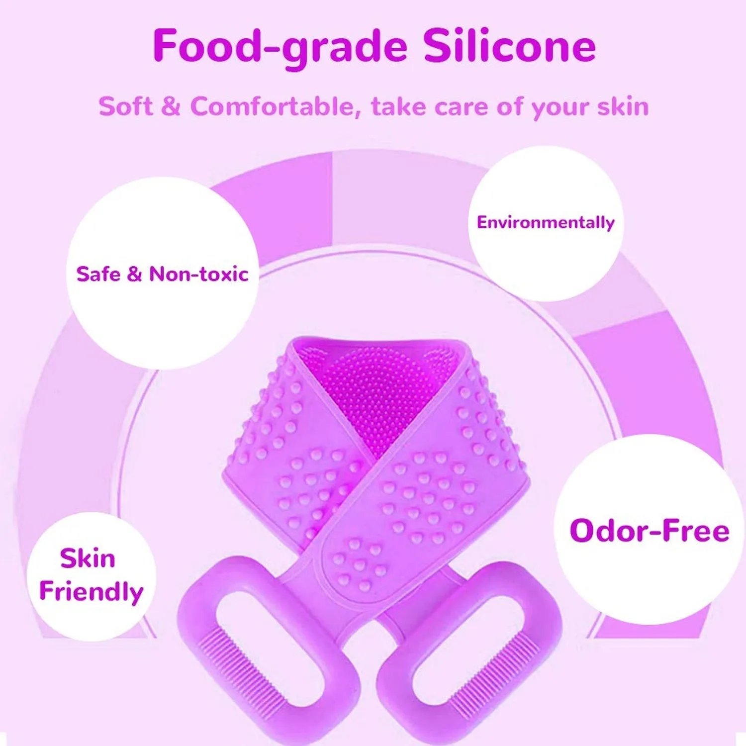 SILICONE BODY BACK SCRUBBER DOUBLE SIDE BATHING BRUSH FOR SKIN DEEP CLEANING WITH HOOK