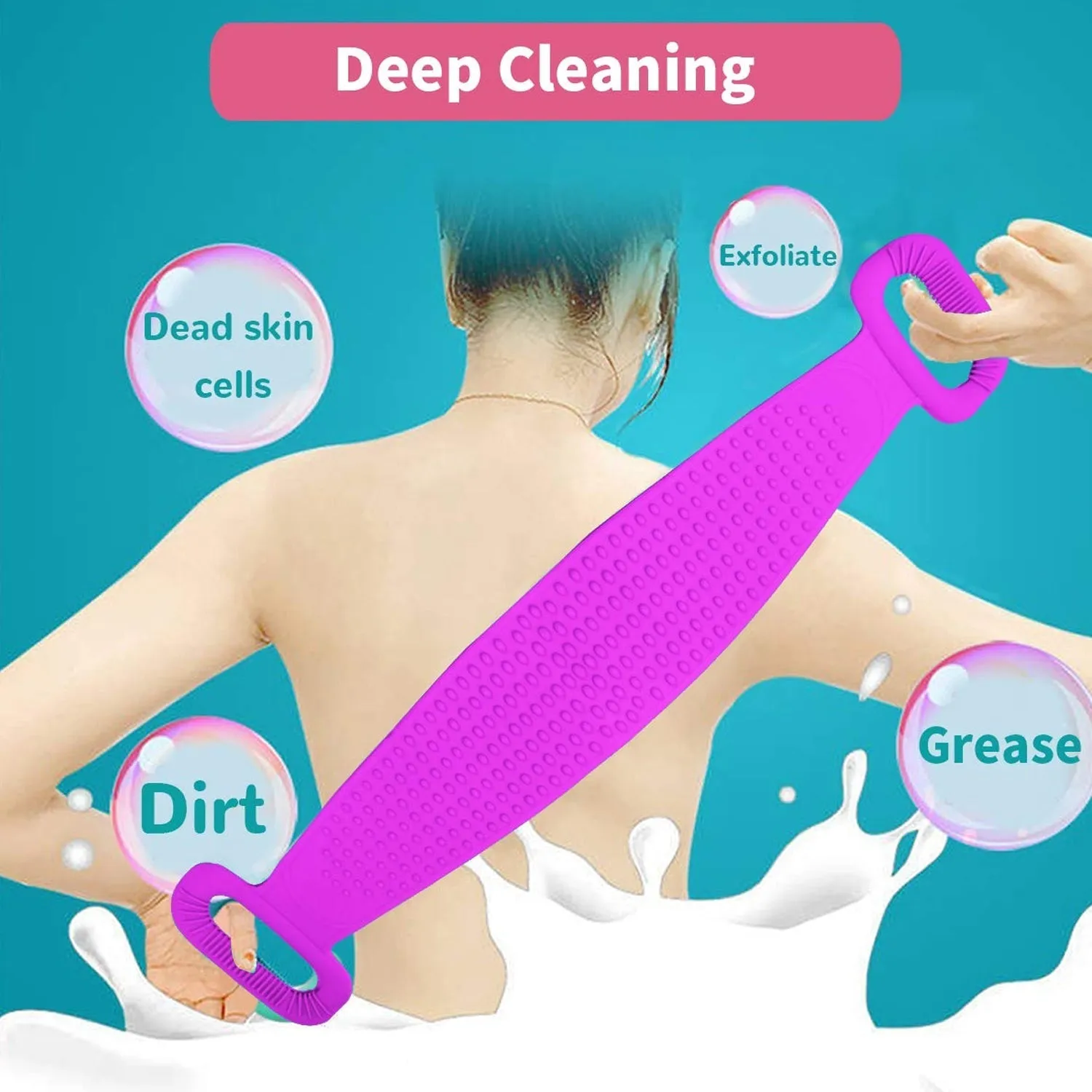 SILICONE BODY BACK SCRUBBER DOUBLE SIDE BATHING BRUSH FOR SKIN DEEP CLEANING WITH HOOK
